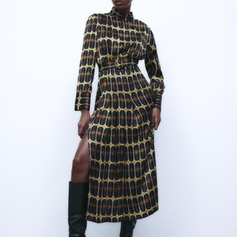 NWT Zara Printed Turtleneck Satin Dress